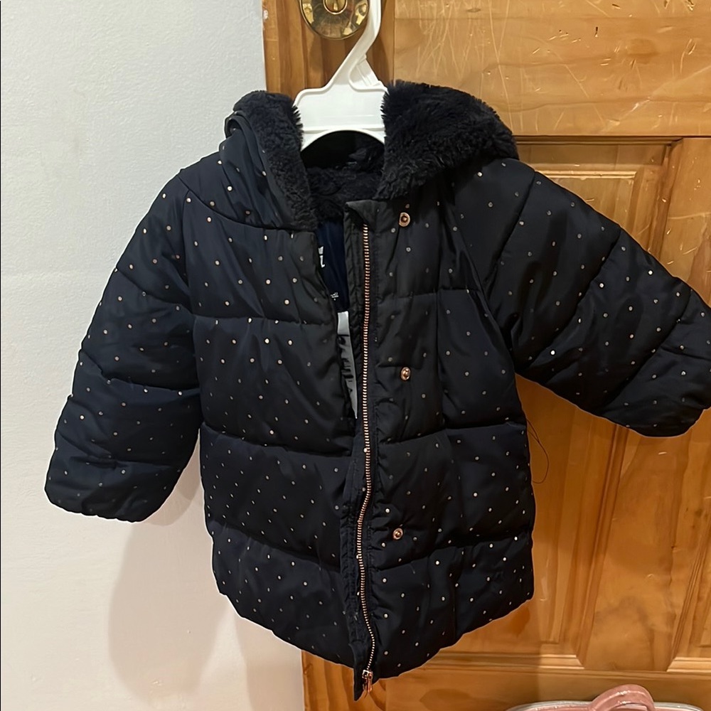 Jacodi. Navy Blue Puffer Jacket with Gold Accents. Great condition